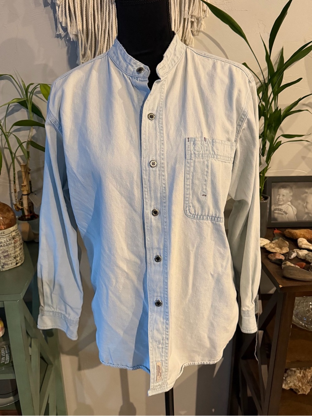 Vintage Riders by Lee Light Blue Mandarin Collar Button-Down Shirt